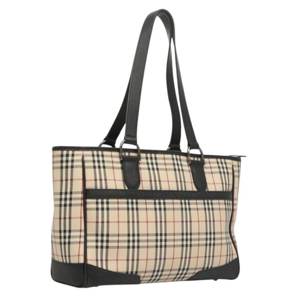 BURBERRY Nova Check Tote Bag Canvas Beige Silver Auth 120581 - Picture 1 of 16